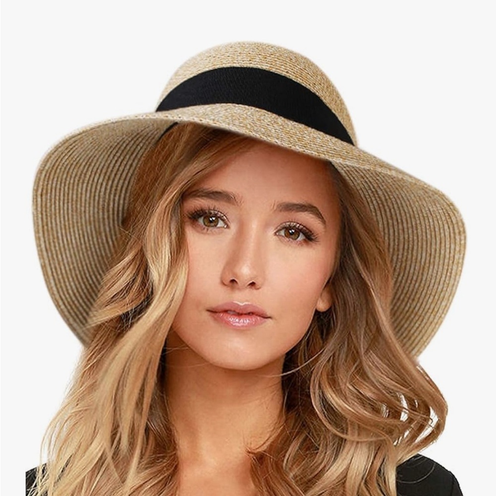 Womens Beach Sun Straw Hat With Lanyard